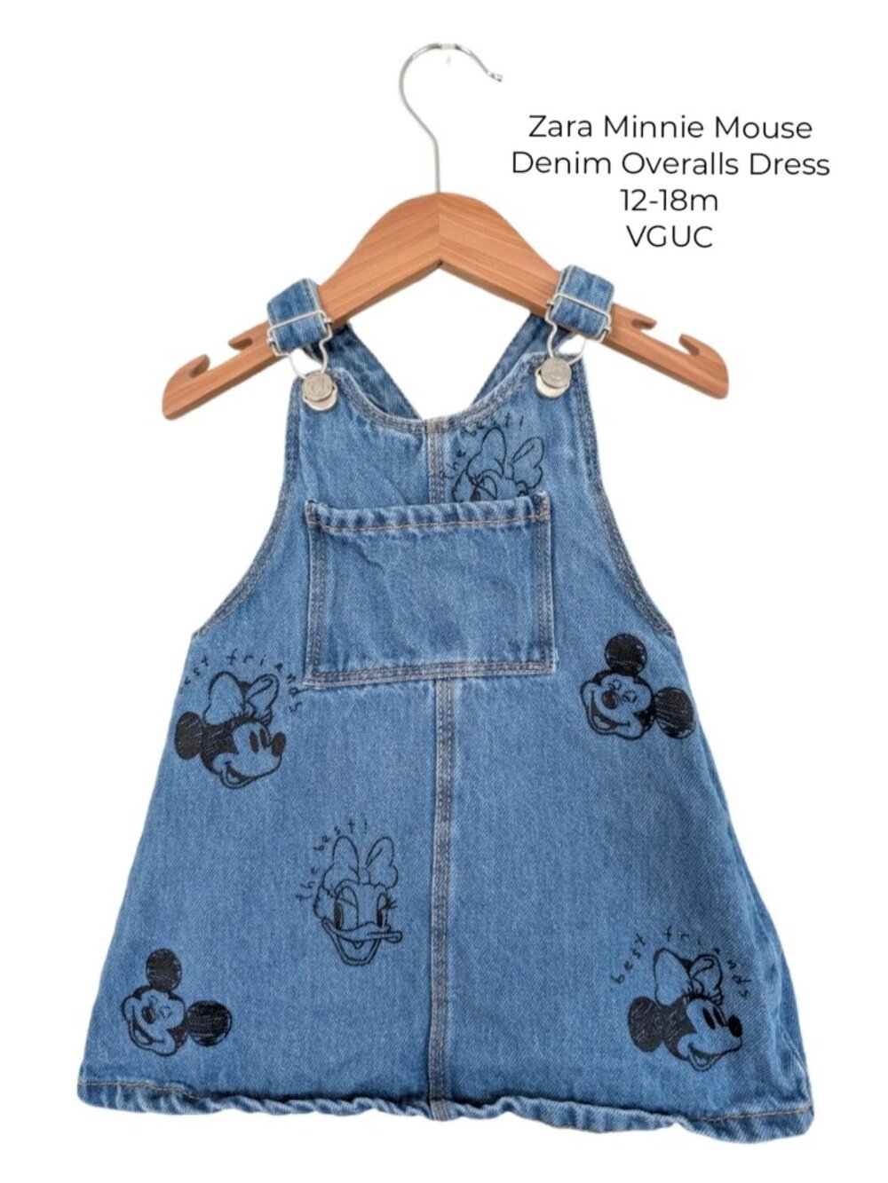 Zara Toddler Girls Minnie Mouse Denim Overalls Dress 12-18m